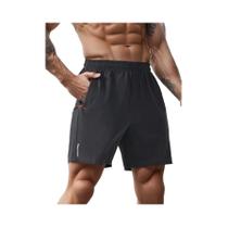 Shorts Masculino Com Cordão De Cintura Elástica De Secagem Rápida, Bolsos Casuais Com Zíper, Treino