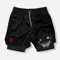 Shorts Masculino Dry Fit Compressão Skinny para Esportes Treino Academia Com Estampa Berserk Smile