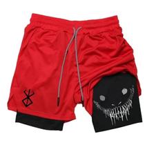 Shorts Masculino Dry Fit Compressão Skinny para Esportes Treino Academia Com Estampa Berserk Smile