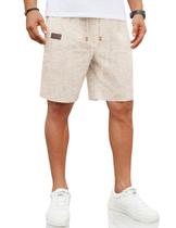 Shorts masculinos COOFANDY, frente plana, linho, cintura elástica, cáqui Shorts masculinos COOFANDY, frente plana, linho, cintura elástica, cáqui