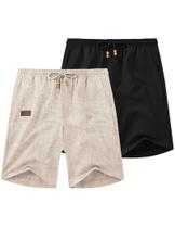 Shorts masculinos COOFANDY, linho, casual, elástico, cáqui/preto