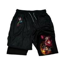 Shorts Masculinos Demon Slayer Dupla Camada 2 Em 1 Impressão De Anime Para Verão Fitness Natação