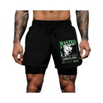 Shorts Masculinos Pretos De Dupla Camada Com Personagem De Anime Fire Fist, Roupa Esportiva Para