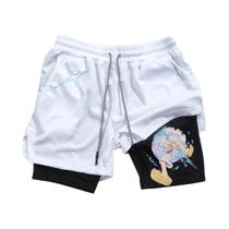 Shorts Masculinos Respiráveis De Dupla Camada Com Estampa Do Anime Luffy, Soltos E Esportivos Para O