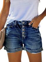 Shorts MODARANI Jean para mulheres, jeans azuis, cintura alta, rasgados