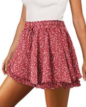 Shorts Onlypuff Flowy Chiffon Ruffle Skorts vermelhos para mulheres Shorts Onlypuff Flowy Chiffon Ruffle Skorts vermelhos para mulheres