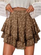 Shorts Onlypuff Flowy Coffee Flower para mulheres XS