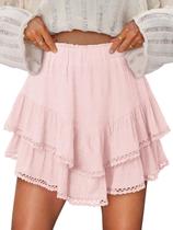 Shorts Onlypuff Flowy Ruffle, cintura alta, pêssego, para mulheres