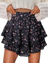 Shorts Onlypuff Flowy Ruffle Skirts femininos Black Flower L