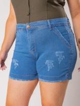 Shorts pedal azul claro plus size cintura alta