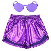 Shorts Perfashion femininos de Halloween metálicos roxos G-Small Shorts Perfashion femininos de Halloween metálicos roxos G-Small