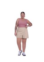 Shorts Plus Size Alfaiataria Em Tecido Linho Com Decote Cós Lunender 26136