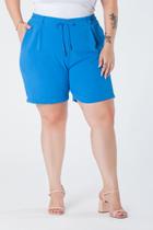 Shorts Plus Size Bolso Faca Elástico Traseiro Cordão de Amarração Frontal Azul Anna
