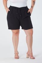 Shorts Plus Size Bolso Faca Elástico Traseiro Cordão de Amarração Frontal Preto Anna