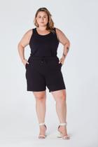 Shorts Plus Size com Elástico na Cintura e Cordão Frontal Decorativo Bolso Faca Preto Meire Shorts Plus Size com Elástico na Cintura e Cordão Frontal Decorativo Bolso Faca Preto Meire