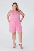 Shorts Plus Size com Elástico na Cintura e Cordão Frontal Decorativo Bolso Faca Rosa Meire