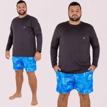Shorts Praia Bermuda Tactel Estampada Plus Size Confortável Cós Ajustável