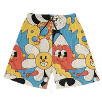 Shorts Praia Verão Bermuda Short Cartoon Flores Montanha Arte 47