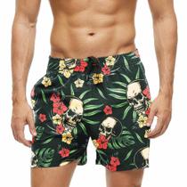 Shorts Praia Verão Bermuda Short Caveiras Cartoon Flores Folhas 4