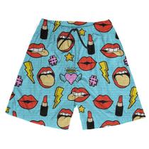 Shorts Praia Verão Bermuda Short Pop Art Batom Boca Red 43