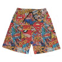 Shorts Praia Verão Bermuda Short Pop Art Quadrinhos Ação 38