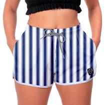 Shorts Praia Verão Treino Faixas Verticais Azuis W2 Feminino Shorts Praia Verão Treino Faixas Verticais Azuis W2 Feminino
