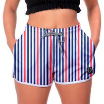 Shorts Premium Verticais Azuis E Vermelhas W2 Feminino