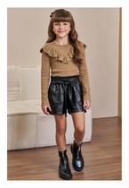 Shorts Preto Couro com Bolsos Menina Infanti Shorts Preto Couro com Bolsos Menina Infanti