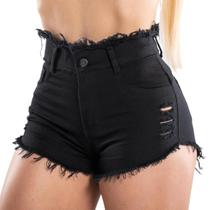 Shorts Preto Jeans Feminino Cintura Alta Hot pants Com Elastano - Stillger