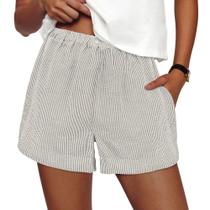 Shorts PRETTYGARDEN Listrado Cinza Azul Branco Médio Shorts PRETTYGARDEN Listrado Cinza Azul Branco Médio