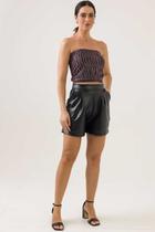 Shorts Rebeca Preto Material Sintético Cess