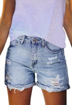Shorts Rosa Queen XL Rasgados Cintura Média Jeans Azul Shorts Rosa Queen XL Rasgados Cintura Média Jeans Azul