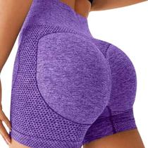 Shorts Roxo Empina Bumbum Feminino Alta Compressão Tecido Premium e Design Ergonômico Cintura Alta Sem Costura