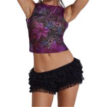 Shorts Ruffle Bloomer, pijamas em camadas de renda Yuemengxuan, pretos