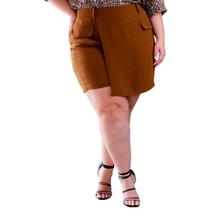 Shorts Saia, Alfaiataria, Plus Size, Marrom Escuro, Até 50