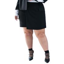 Shorts Saia, Alfaiataria, Plus Size, Preto, Até 52