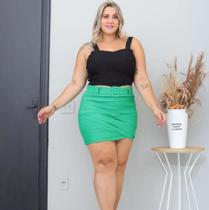 Shorts Saia Bengaline Com Lycra Modelo Franzido Plus Sizer