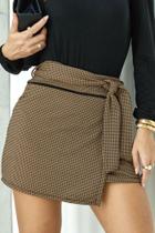 Shorts saia com cinto cora pied poule/camel