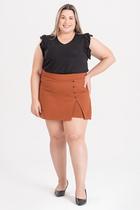 Shorts Saia Feminino Plus Size C/ Fenda na Perna detalhe Botões Fake - Serena