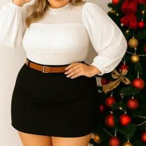 Shorts saia feminino plus size com cinto - bermuda saia