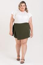 Shorts Saia Feminino Plus Size Frente Transpassada Com Amarração Lateral - Serena Shorts Saia Feminino Plus Size Frente Transpassada Com Amarração Lateral - Serena