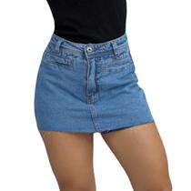 Shorts saia jeans cintura alta levanta bumbum luxo - Ninas Boutique