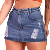 shorts saia jeans cintura alta