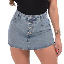 Shorts saia Jeans feminino cintura alta com botões luxo - Ninas Boutique