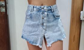 Shorts saia Jeans Feminino Cintura Alta curto Sal e Pimenta