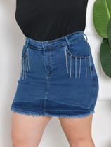 Shorts Saia Jeans Plus Size com Elastano e brilho escuro Shorts Saia Jeans Plus Size com Elastano e brilho escuro