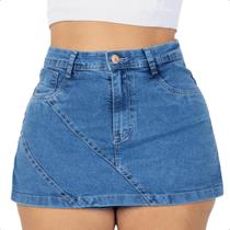 Shorts Saia Jeans Plus Size Com Lycra Cintura Alta