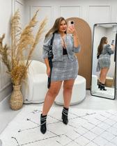 Shorts saia xadrez tweed com fios de lurex e elastano Shorts saia xadrez tweed com fios de lurex e elastano