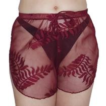 shorts saída de praia em tule folhagens tampa bumbum shorts saída de praia em tule folhagens tampa bumbum