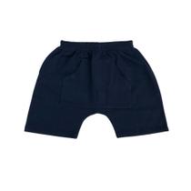 Shorts saruel com bolso infantil em moletinho azul marinho liso básico